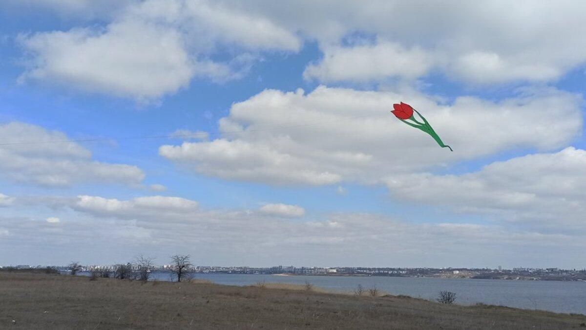 На Николаевщине к 8 марта в небо запустили огромные тюльпаны