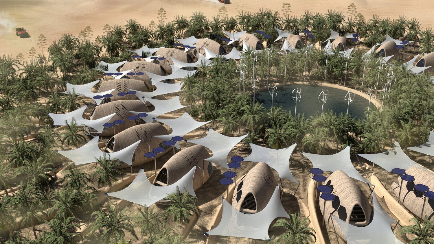 Футуристичне поселення в пустелі після зміни клімату