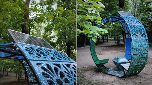 В Киеве установили уникальную беседку из пластиковых крышечек: фото