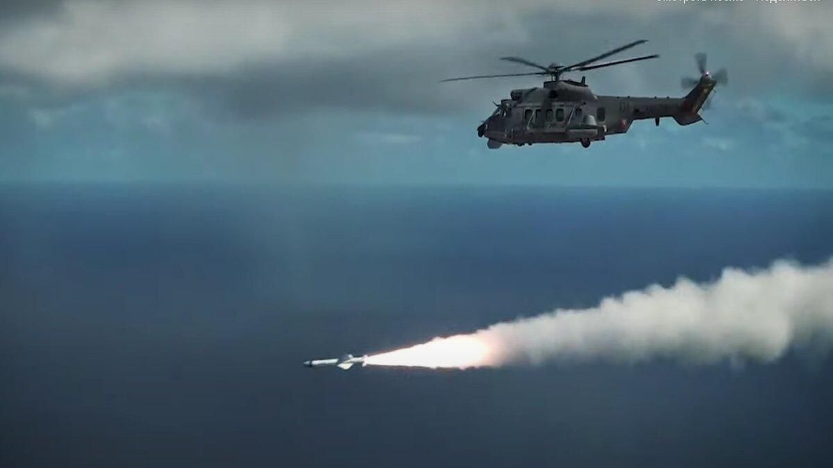 Запуск ракети Exocet AM39 з гелікоптера Запуск ракети Exocet AM39 з гелікоптера